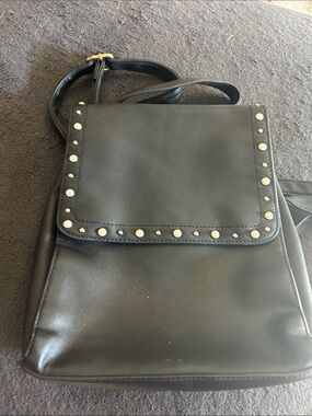 Black Studded Faux Leather Crossbody Bag for Women